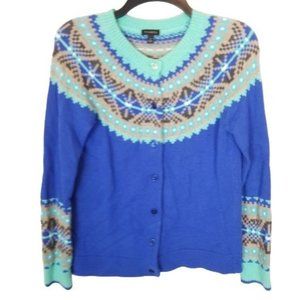 Talbots Womens S Blue Fair Isle Long Sleeves Butto
